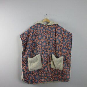 Natural Life Kimono Sherpa Jacket Women L XL Snap Hooded Boho Oversized Hood 764